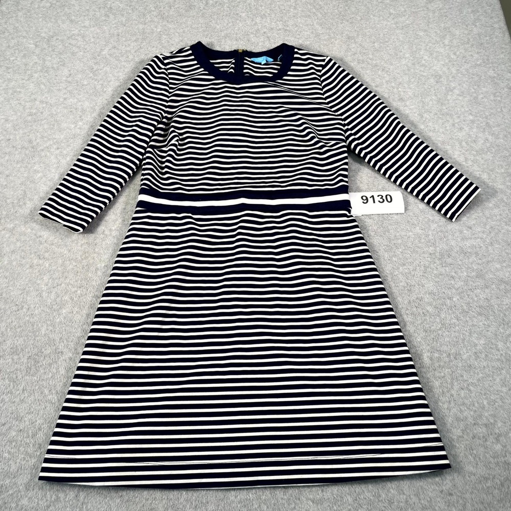 Draper James A Line Dress‎ Womens L Blue White Striped Stretch Crew Neck Casual